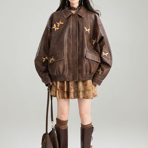 VILZSTUDIOS Vegan leather jacket with butterfly patches