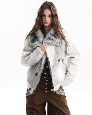 VILZSTUDIOS Fur trim jacket with silver-grey collar and padded design