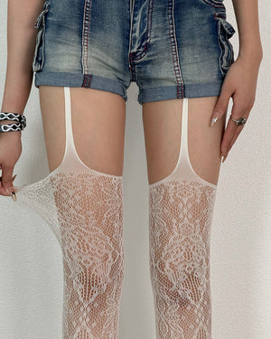 VILZSTUDIOS Stylish suspender tights with lace design