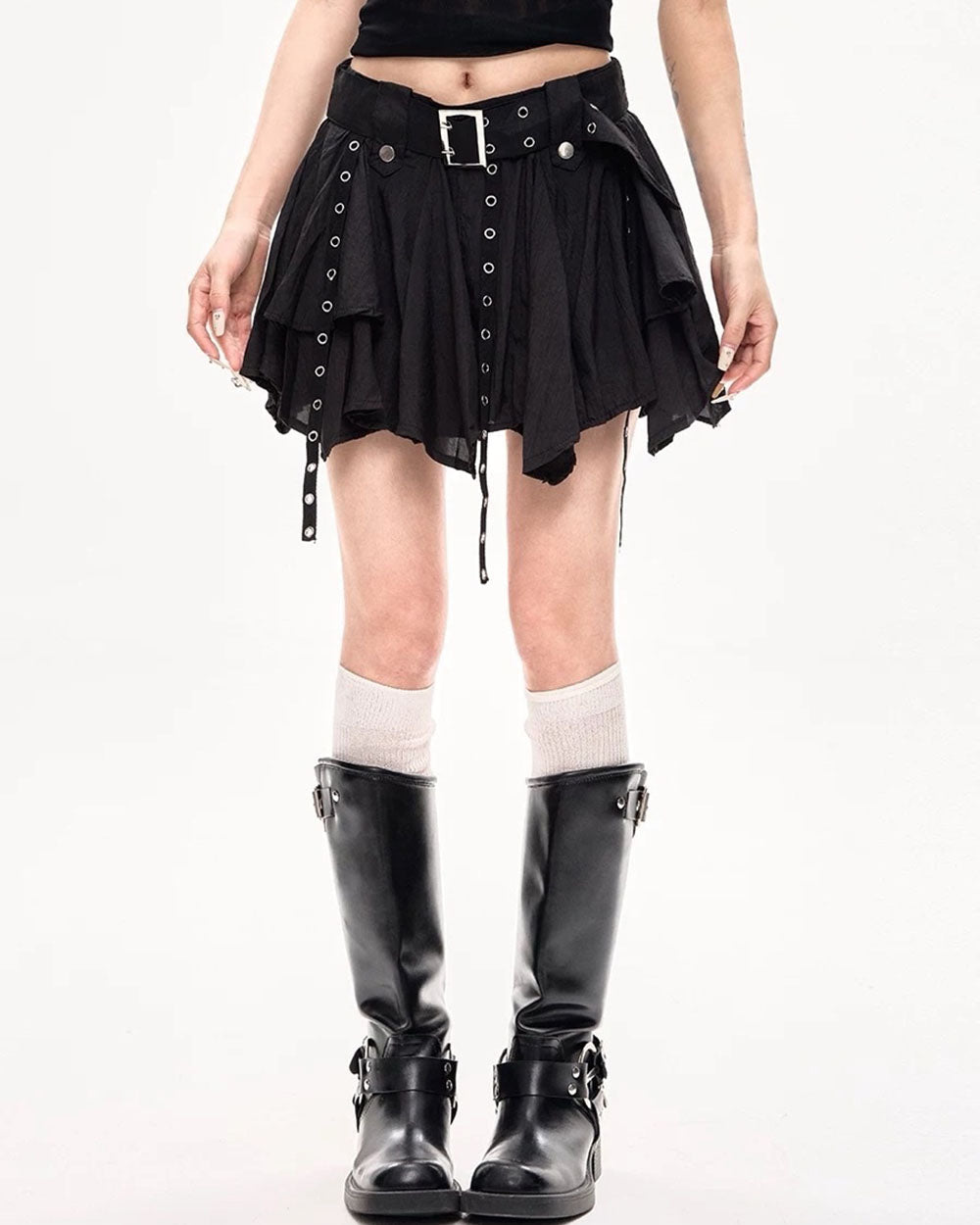 VILZSTUDIOS Edgy layered high-waist mini skirt for fashion enthusiasts