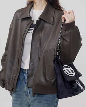 VILZSTUDIOS Leather bomber jacket for streetwear fashion