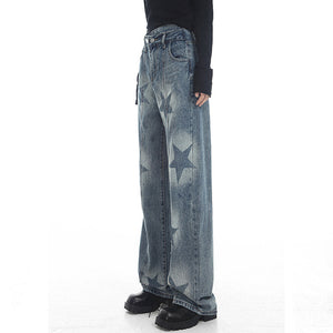 VILZSTUDIOS Stylish washed jeans with star print design