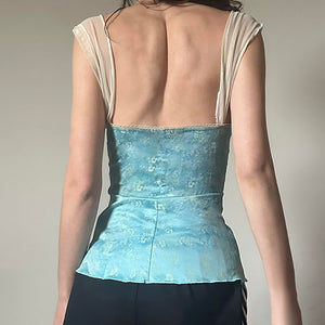 VILZSTUDIOS Elegant corset-style top with pearl details and ribbon ties
