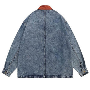VILZSTUDIOS Embroidered denim jacket with autumn leaves design