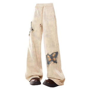 VILZSTUDIOS Embroidered butterfly wide-leg trousers for streetwear fashion