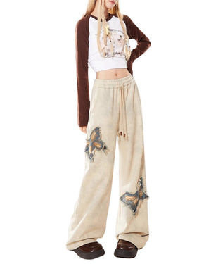 VILZSTUDIOS Embroidered butterfly wide-leg trousers for streetwear fashion