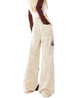 VILZSTUDIOS Embroidered butterfly wide-leg trousers for streetwear fashion