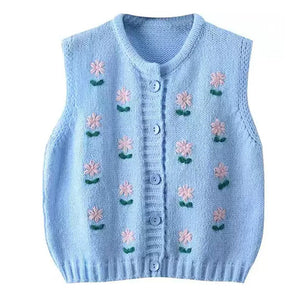 VILZSTUDIOS Floral embroidered knit vest for stylish layering