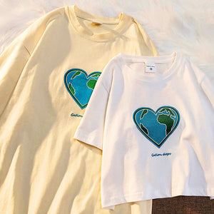 VILZSTUDIOS Embroidered heart earth graphic t-shirt