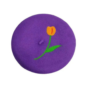VILZSTUDIOS Stylish wool beret with embroidery