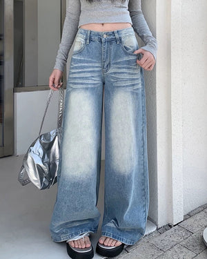 VILZSTUDIOS Faded blue relaxed wide-leg jeans for casual fashion