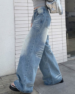 VILZSTUDIOS Faded blue relaxed wide-leg jeans for casual fashion