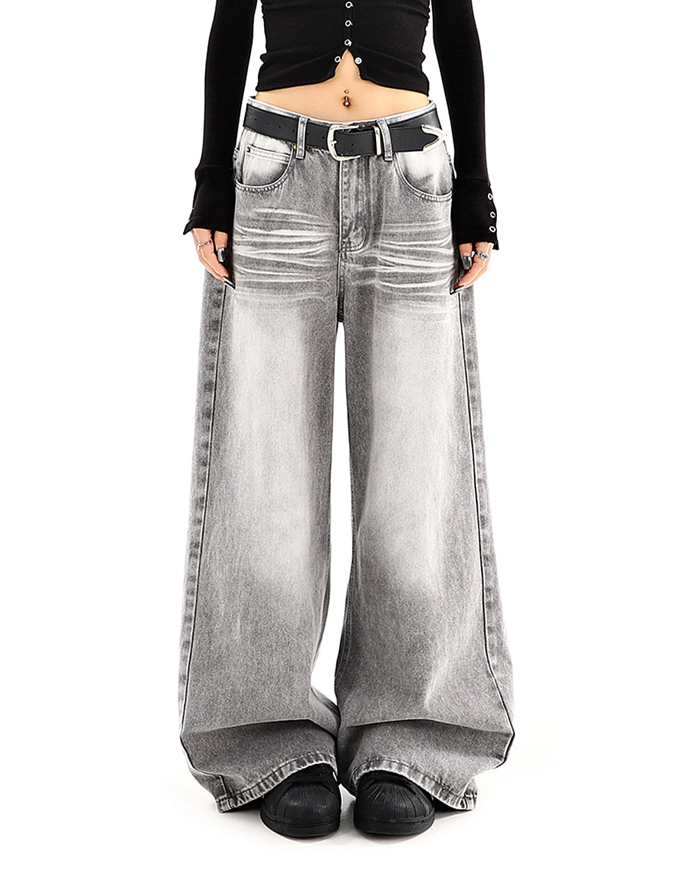 VILZSTUDIOS faded grey wide leg jeans