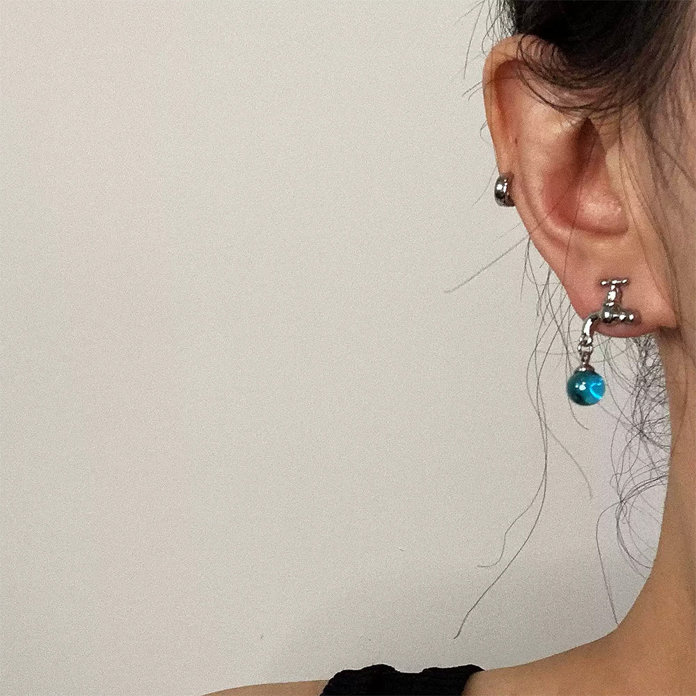 VILZSTUDIOS Stylish faucet-shaped dangle earrings with blue bead