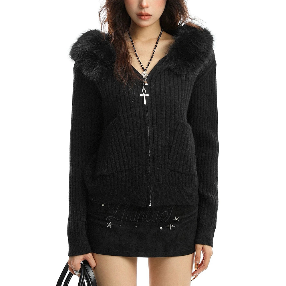 VILZSTUDIOS Faux-fur hooded zip jacket