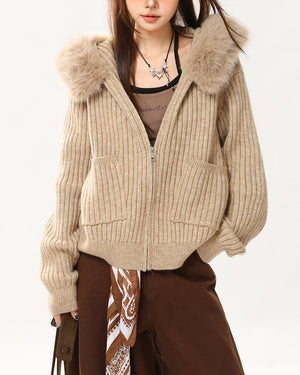 VILZSTUDIOS Faux-fur hooded zip jacket