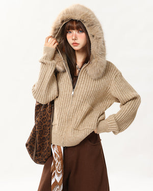 VILZSTUDIOS Faux-fur hooded zip jacket