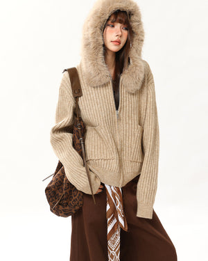 VILZSTUDIOS Faux-fur hooded zip jacket