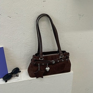 VILZSTUDIOS faux suede shoulder bag with heart charm