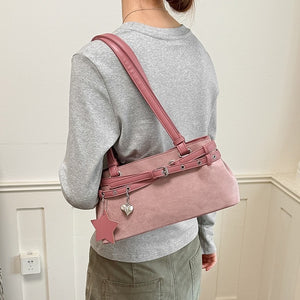 VILZSTUDIOS faux suede shoulder bag with heart charm