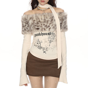 VILZSTUDIOS Off-shoulder top with flared sleeves and leopard-print details