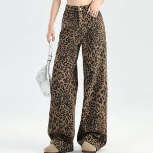 VILZSTUDIOS Fierce flared leopard print jeans for streetwear style