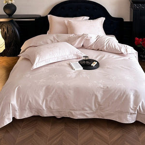 VILZSTUDIOS crimson red, champagne gold and blush pink rose damask bedding set with flanged borders