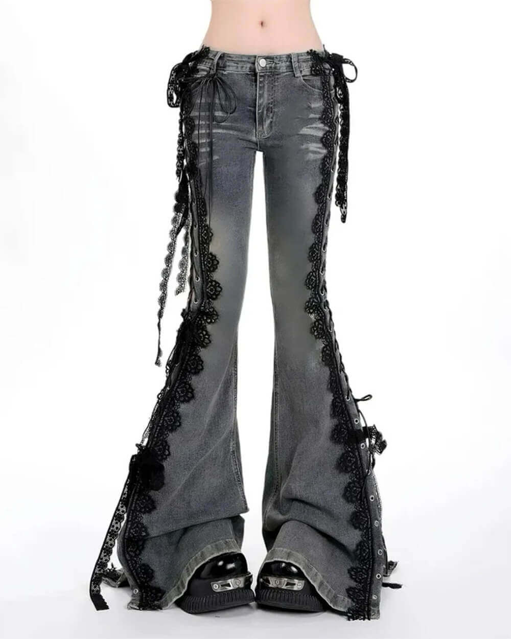 VILZSTUDIOS Flared denim jeans with lace-up design