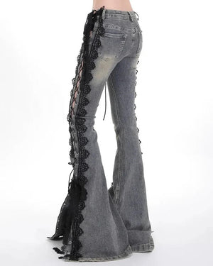 VILZSTUDIOS Flared denim jeans with lace-up design
