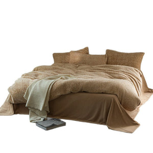 VILZSTUDIOS earthy neutral flecked fleece bedding set with fluffy texture and matching pillowcases