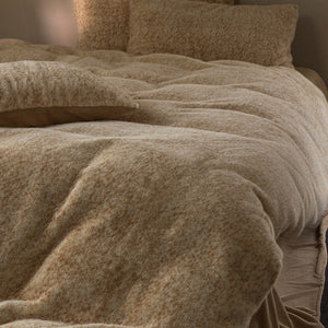 VILZSTUDIOS earthy neutral flecked fleece bedding set with fluffy texture and matching pillowcases