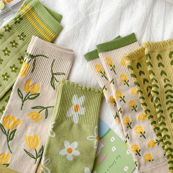 VILZSTUDIOS Vibrant floral pattern socks in a pack of five