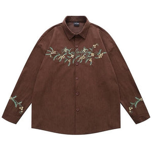 VILZSTUDIOS Floral embroidered corduroy button-up shirt