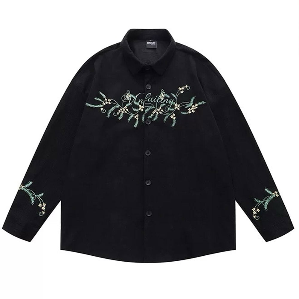 VILZSTUDIOS Floral embroidered corduroy button-up shirt