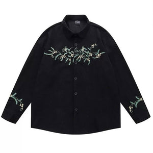 VILZSTUDIOS Floral embroidered corduroy button-up shirt