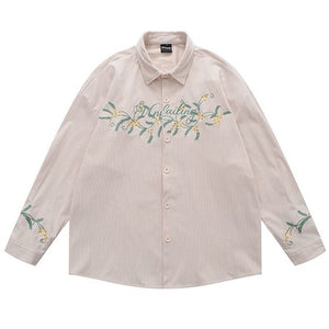 VILZSTUDIOS Floral embroidered corduroy button-up shirt
