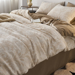 VILZSTUDIOS blush pink, pale sage green and tan beige jacquard textured duvet cover set