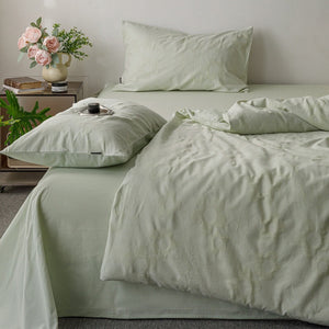 VILZSTUDIOS blush pink, pale sage green and tan beige jacquard textured duvet cover set