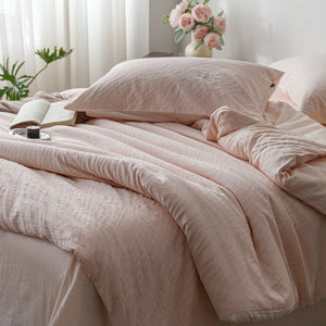 VILZSTUDIOS blush pink, pale sage green and tan beige jacquard textured duvet cover set