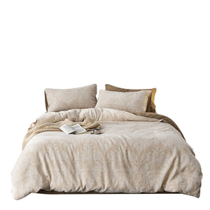 VILZSTUDIOS blush pink, pale sage green and tan beige jacquard textured duvet cover set