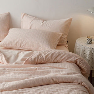 VILZSTUDIOS blush pink, pale sage green and tan beige jacquard textured duvet cover set