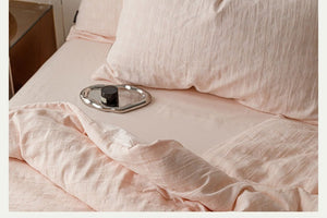 VILZSTUDIOS blush pink, pale sage green and tan beige jacquard textured duvet cover set