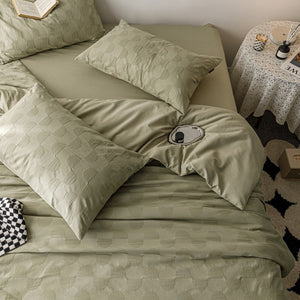 VILZSTUDIOS blush pink, pale sage green and tan beige jacquard textured duvet cover set