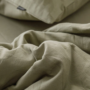 VILZSTUDIOS blush pink, pale sage green and tan beige jacquard textured duvet cover set