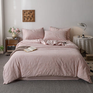 VILZSTUDIOS blush pink, pale sage green and tan beige jacquard textured duvet cover set