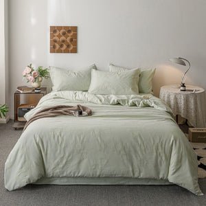VILZSTUDIOS blush pink, pale sage green and tan beige jacquard textured duvet cover set