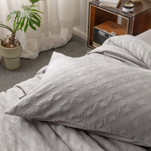 VILZSTUDIOS blush pink, pale sage green and tan beige jacquard textured duvet cover set
