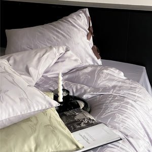 VILZSTUDIOS sage green or pale lavender-gray satin flat sheet with tonal floral jacquard