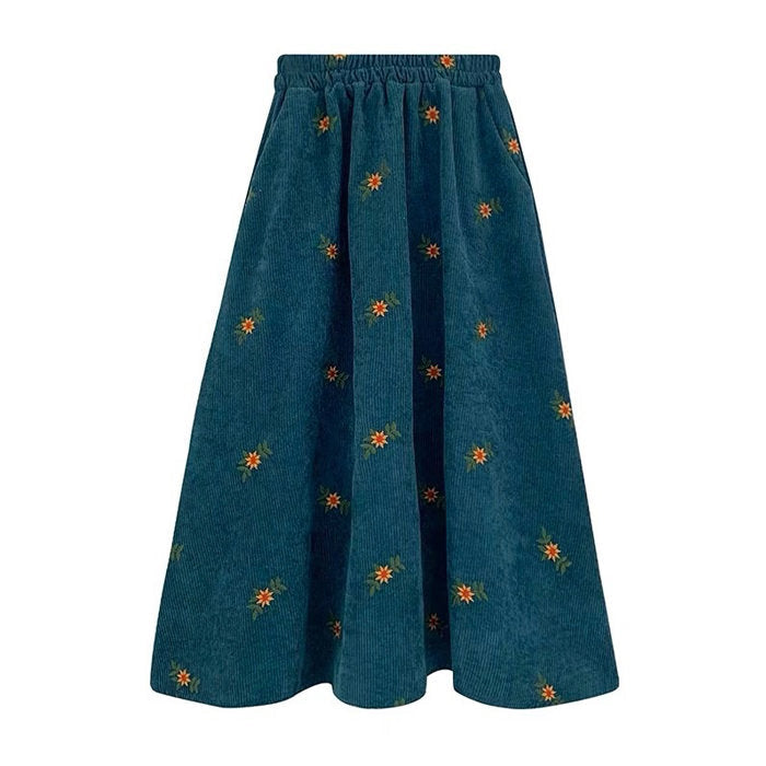 VILZSTUDIOS Floral embroidered corduroy skirt for stylish outfits