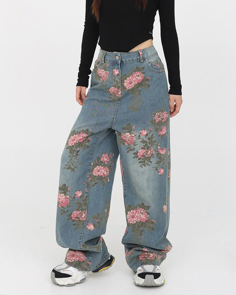 VILZSTUDIOS Floral wide-leg denim jeans from VILZSTUDIOS